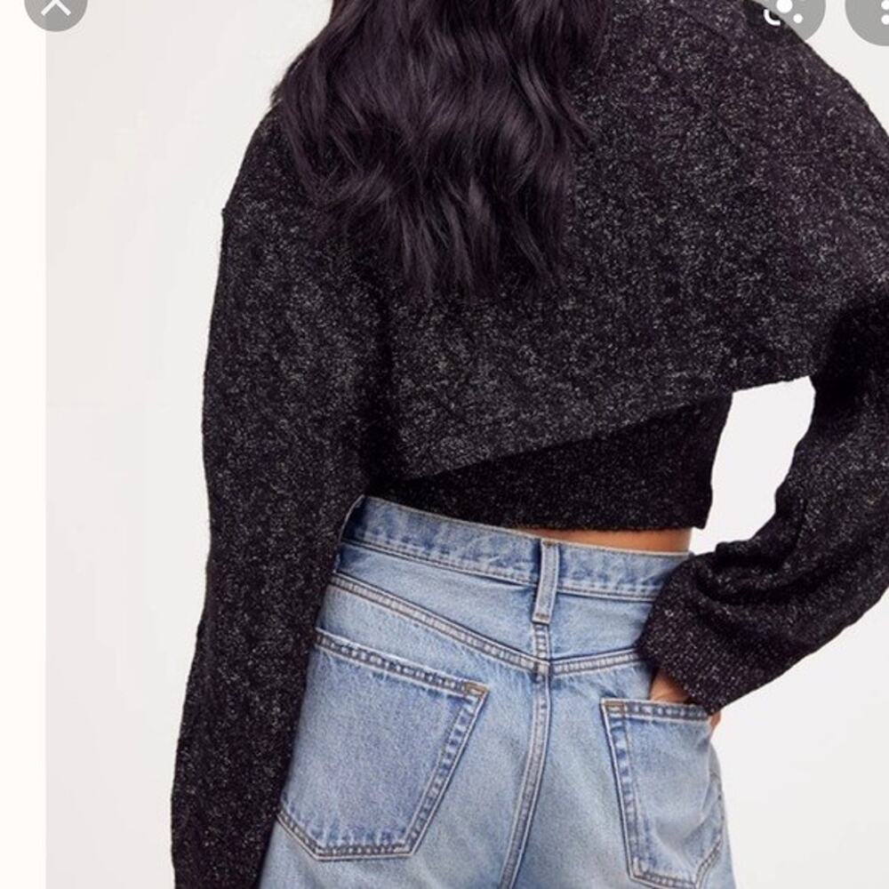 Free People Sweater cropped Stretch Pullover Black Small A001489